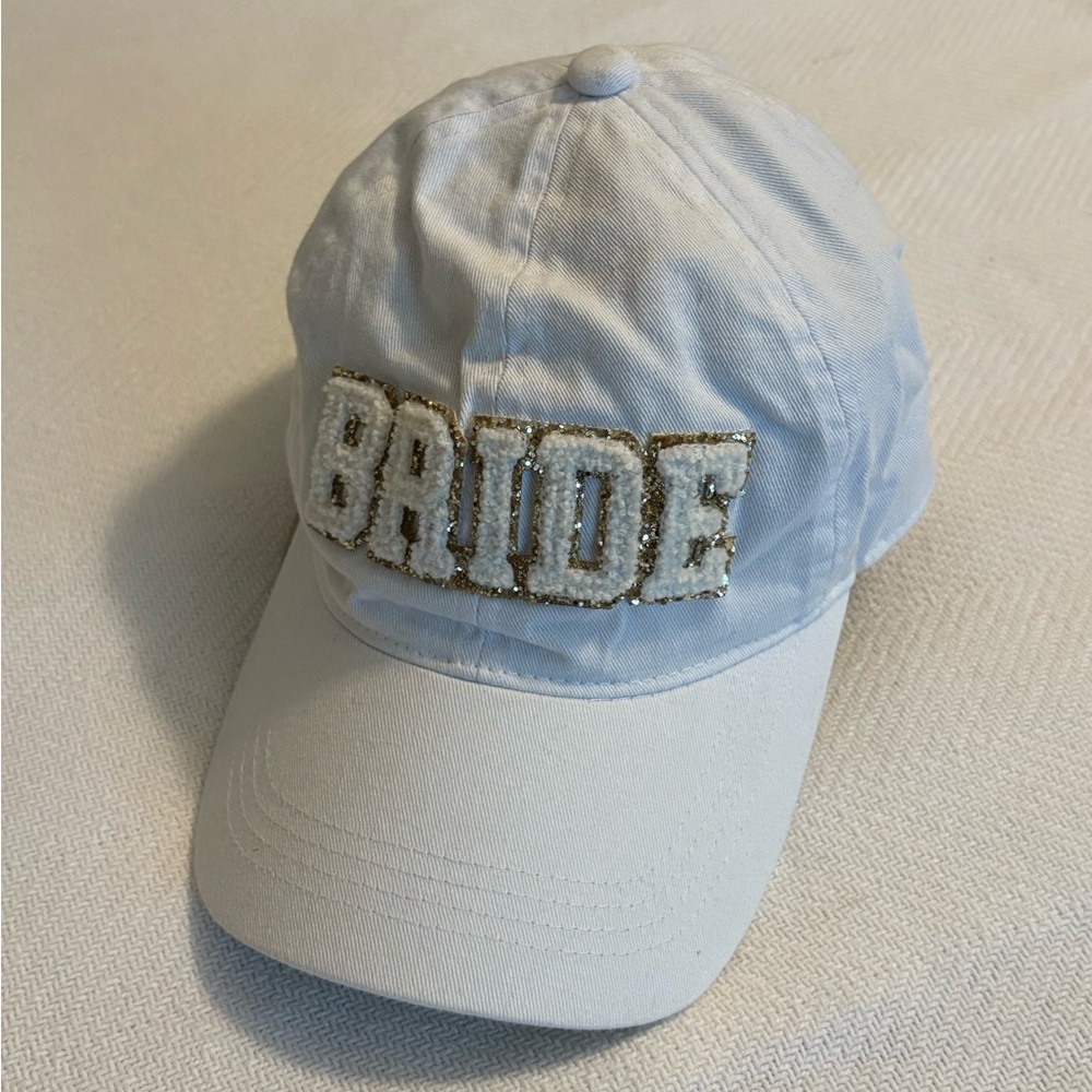 White Bride Ball Cap with Gold Sparkly Accents Hat